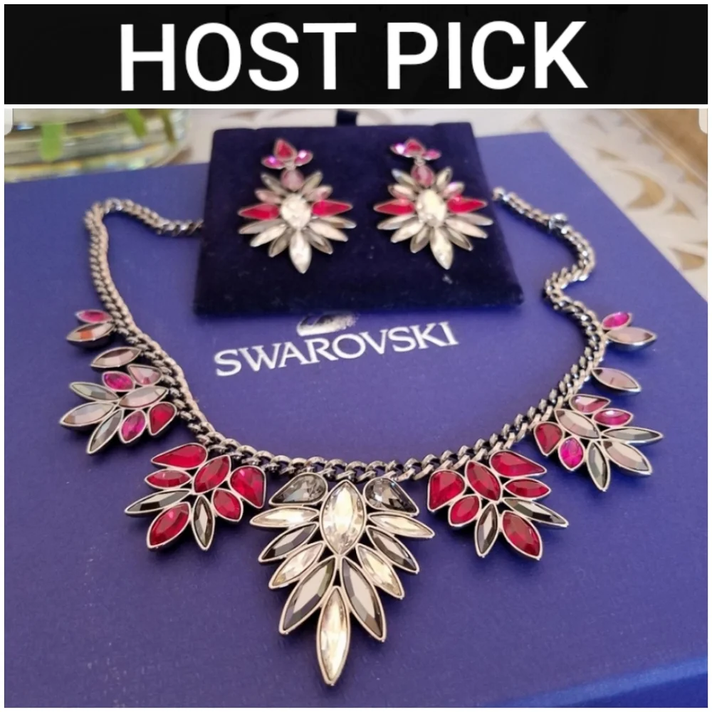 AUTHENTIC Swarovski RARE Red Vermilion Statement Necklace & Earrings NWT